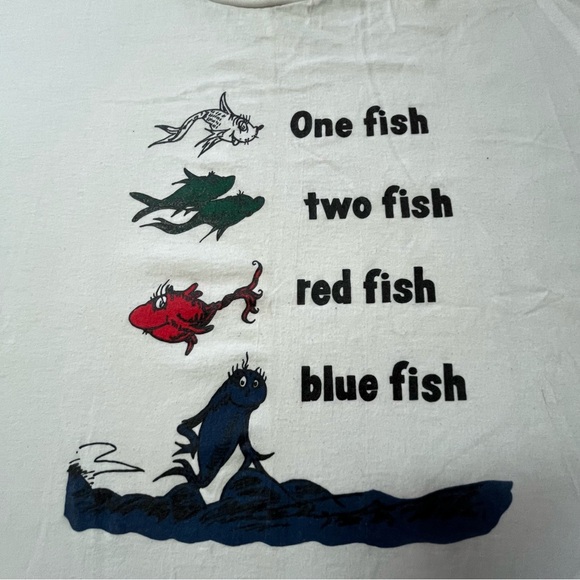 Vintage Dr. Suess One Fish Two Fish White Single Stitch T-Shirt 1990's - Picture 3 of 13